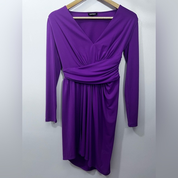 Express Purple Ruched Wrap Midi Dress - Picture 1 of 4